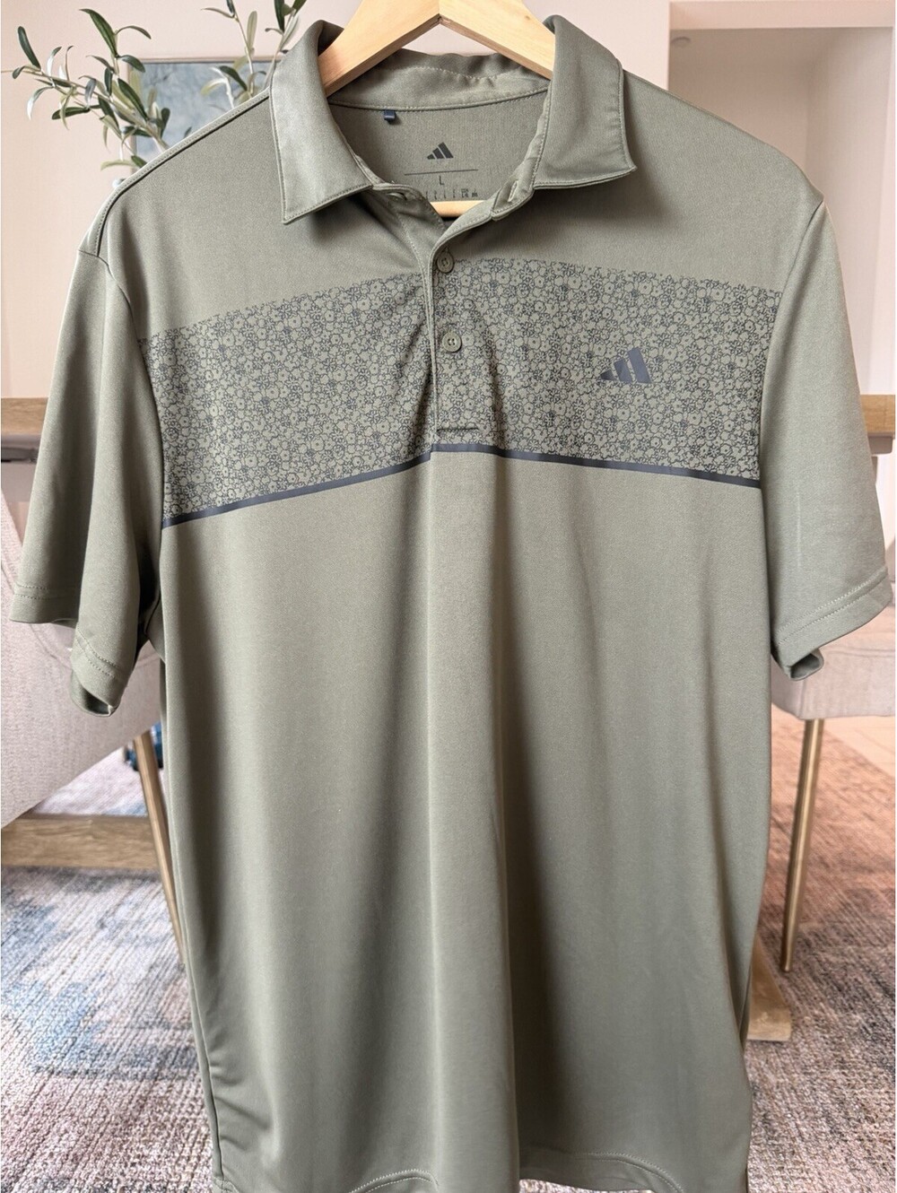 Adidas Polo Men's Golf Polo Shirt, Casual Activewear, Green Pattern, Size L NWOT